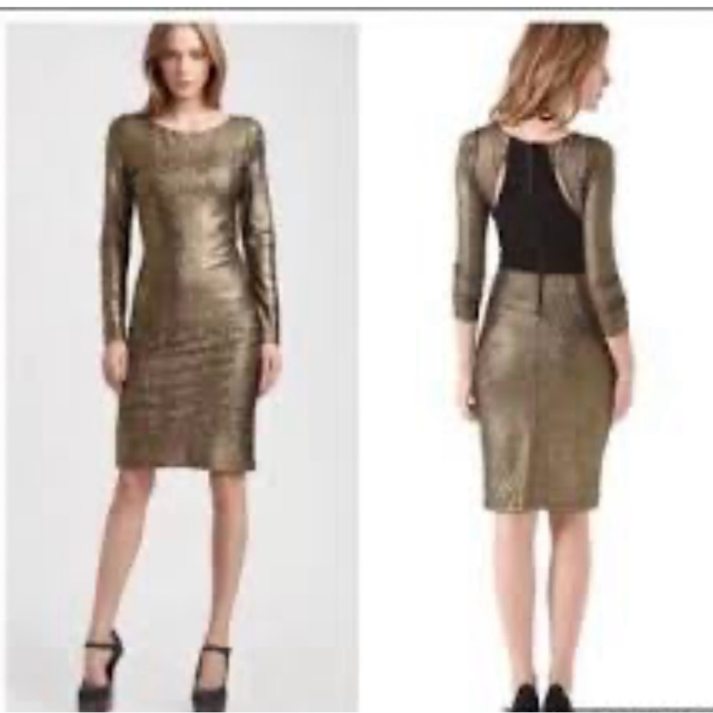 Alice + Olivia Metallic Gold Long Sleeve Dress